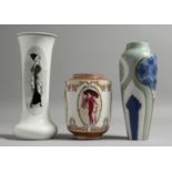 A ROSENTHAL SPILL VASE, a long oval of a young girl, 8.5ins long. A LIMOGES VASE, panels of