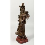 EN VISTE PAR A. NELSON. A 19TH CENTURY FRENCH BRONZED SPELTER FIGURE OF A YOUNG LADY, on a marble