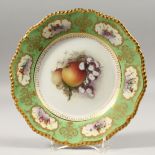A ROYAL WORCESTER PLATE, OSLER, LONDON, painted with fruit by SEBRIGHT. 9ins diameter.