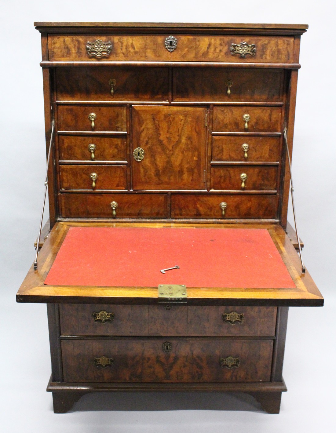 AN 18TH CENTURY WALNUT ESCRITOIRE, with a frieze drawer above the fall flap, enclosing a small - Image 10 of 14