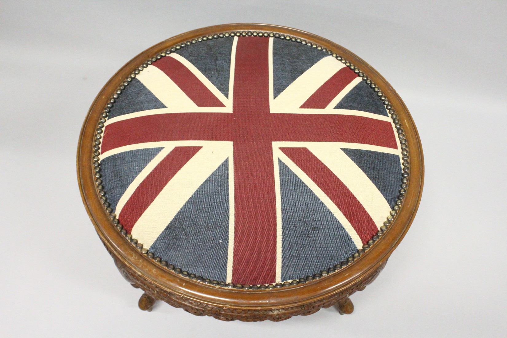 A CIRCULAR STOOL with union jack top. 2ft 9ins diameter. - Image 3 of 3