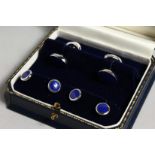 A SILVER AND LAPIS STUD AND CUFF LINK SET.