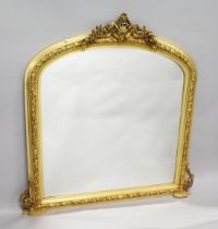 A GOOD DOME TOP OVERMANTLE GILT MIRROR with shell and flowers. 4ft high x 3ft 9ins wide.