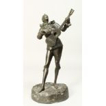 LOUIS MASORE(1871 - 1929) A BRONZE PICAULT PLAYING A MANDOLIN Signed on an oval base 13ins high.