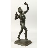 A GRAND TOUR BRONZE "FAUN" on a square base, 12ins high.