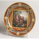A SUPERB 19TH CENTURY VIENNA CIRCULAR DISH with high quality painting and gilding, the centre with