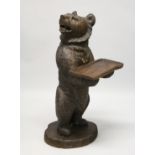 A VERY GOOD 19TH CENTURY BLACK FOREST CARVED WOOD BEAR holding a tray, 3ft 3ins high, it's head to