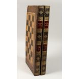 A GAMES BOX, BACKGAMMON AND CHESS as two books, history of Canada. 17ins x 8ins.