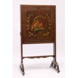 AN 18TH CENTURY SHERATON DESIGN MAHOGANY WRITING DESK with folding flaps, painted with flowers and