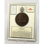 A FRAMED AND GLAZED WW1 BRONZE MEMORIAL DEATH PLAQUE or "Dead Man's Penny" 8809. Private Albert