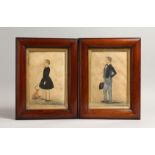 A PAIR OF FRAMED AND GLAZED NAVAL WATERCOLOUR PICTURE OF BOYS. 8.5 X 5.5ins.