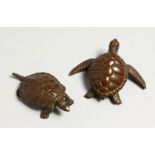 TWO JAPANESE BRONZES, A TURTLE AND A TORTOISE.