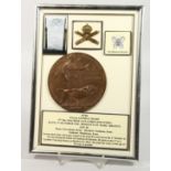 A FRAMED AND GLAZED WW1 BRONZE MEMORIAL DEATH PLAQUE or "Dead Man's Penny" 82706. Private George