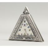 A SILVER TRIANGULAR MASONIC CERVIVE POCKET WATCH