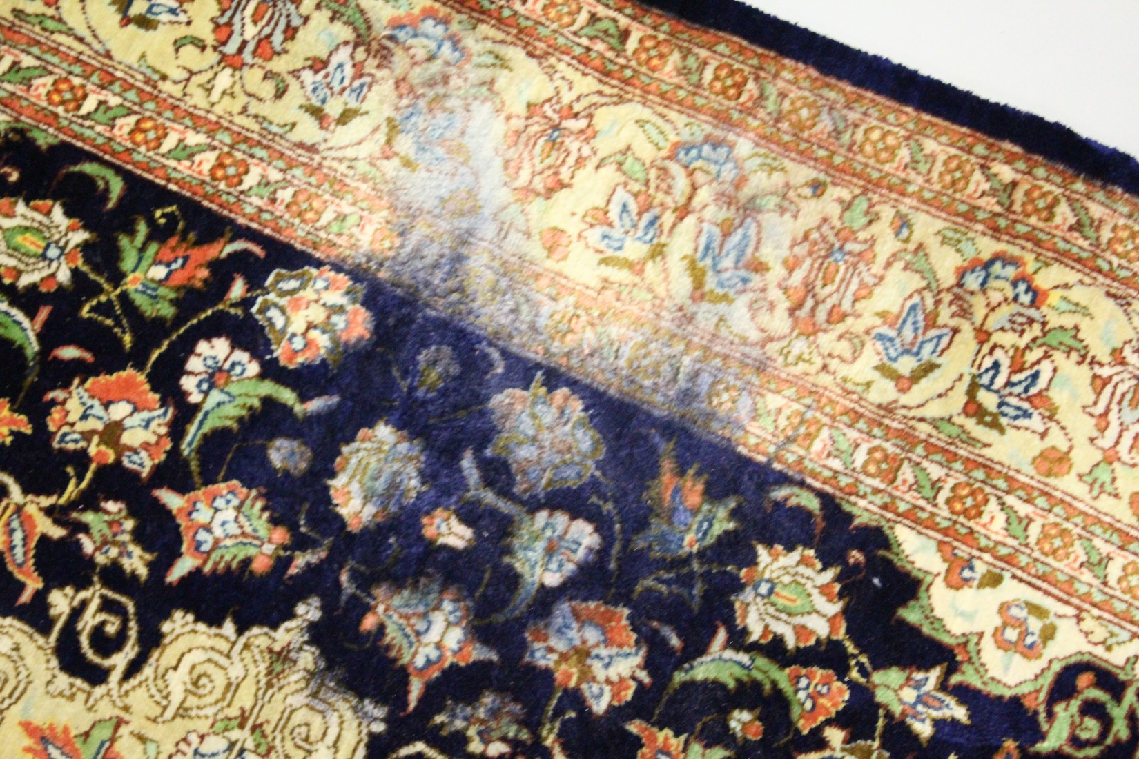 A PERSIAN SILK QUOM RUG, blue ground with all over floral decoration. 4ft 10ins x 3ft 1ins. - Image 3 of 6