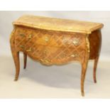 A GOOD LOUIS XVI DESIGN SERPENTINE FRONTED KINGWOOD COMMODE, with a variegated marble top over two