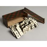 A McPHEARSON TARTAN WARE BOX AND DOMINOES.