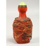 A GOOD CHINESE CARVED SNUFF BOTTLE AND STOPPER