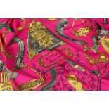 A HERMES SILK SCARF, PINK AND YELLOW STRIPES. 140ins x 36ins.