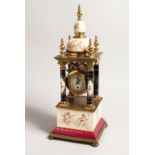 A SUPERB 19TH CENTURY VIENNA SQUARE SHAPED COLUMN CLOCK, with porcelain panels painted with cupids