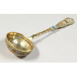 A RUSSIAN SILVER ENAMEL SIFTER SPOON. Mark 84. 6.5ins long.