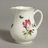 AN 18TH CENTURY RARE, SPARROW BEAK JUG, painted with flowers under a brown line border (minor