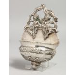 AN EARLY ITALIAN SILVER WATER STOOP, circa. 1800 with cupids. 5.25ins.