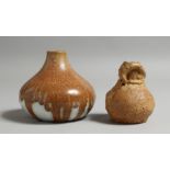 TWO SMALL STONEWARE VASES. 4ins and 3ins high.