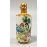 A CHINESE PORCELAIN EROTIC SNUFF BOTTLE, 3.75ins