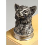 A SUPERB RUSSIAN CAST SILVER FOX'S HEAD STIRRUP CUP with ruby eyes. 2.5ins high, 1.75ins diameter,