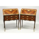 A PAIR OF LATE VICTORIAN LOUIS XV STYLE KINGWOOD AND ROSEWOOD CROSS BANDED GILT MOUNTED BUREAUX DE