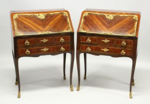 A PAIR OF LATE VICTORIAN LOUIS XV STYLE KINGWOOD AND ROSEWOOD CROSS BANDED GILT MOUNTED BUREAUX DE