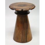 A GOOD ROSEWOOD TAPERING STAND with shaped top. 21ins high, top 13 ins diameter.