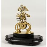 A RARE BRASS SKELETON CLOCK with Detached Lever Escapement, fusee movement 10ins high.