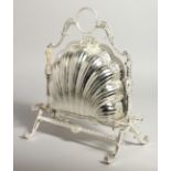 A SILVER PLATED SHELL SHAPED BISCUIT AND CHEESE STAND