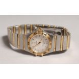 A LADIES OMEGA CONSTELLATION STAINLESS STEEL AND 18CT GOLD WRISTWATCH AND BRACELET, CODE 17330279,