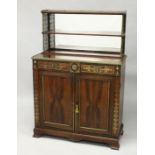 A SUPERB REGENCY ROSEWOOD BRASS INLAID CHIFFONIER in the manner of JOHN MC LEAN, with book shelf