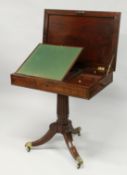 A GEORGIAN GILLOWS MAHOGANY ARCHITECT'S TABLE of plain design with rising top opening to reveal a