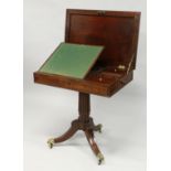 A GEORGIAN GILLOWS MAHOGANY ARCHITECT'S TABLE of plain design with rising top opening to reveal a