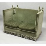 A GOOD KNOLL VELVET SETTEE with drop ends and four loose cushions. 4ft 6ins long, 2ft 6ins deep.