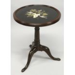 A SUPERB 19TH CENTURY DERBYSHIRE ASHFORD MARBLE CIRCULAR TABLE, the top inset with coloured