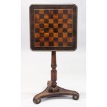 A 19TH CENTURY ROSEWOOD SATINWOOD AND ORMOLU MOUNTED GAMES TABLE, with a rounded square top inlaid