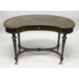 A GOOD GILLOW & CO. KIDNEY SHAPED WRITING DESK with inset leather top, central drawer, stamped