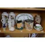 Decorative china to include a character jug, a pair of vases, figurines etc.