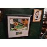 A signed photographic print of Alex Higgins and Jimmy White and another item.