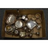 A collection of small silver ware to include napkin rings, bonbon dish etc.