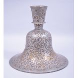A LARGE INDIAN METAL HUQQA BASE, decorated with foliage, 26cm high.