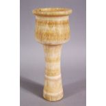 A 19TH / 20TH CENTURY EGYPTIAN ALABASTER VASE / CHALLIS, 25cm high .