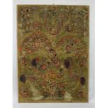 AN UNUSUAL WOOLWORK TAPESTRY PICTURE, portraying a vase of flowers and floral sprays, stretched