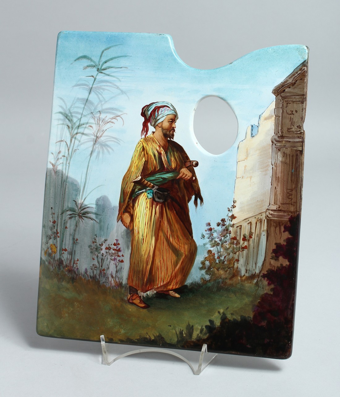 CRIEL ET MONTERED A PORCELAIN PALETTE of an Arab. 10.5ins x 8.5ins.